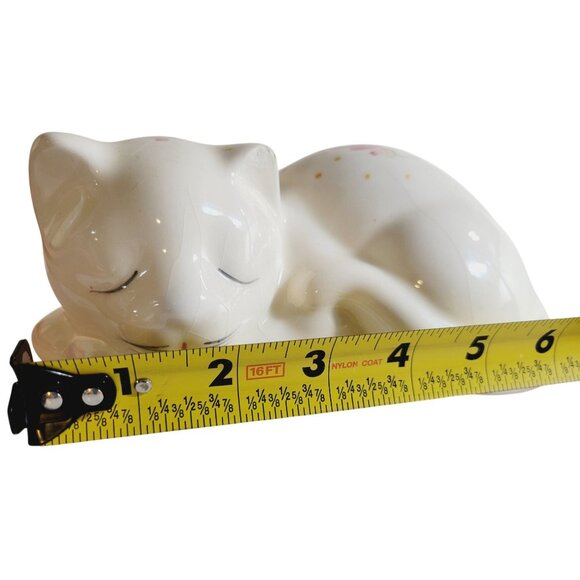 Vintage Hand Painted Ceramic Cat Figurine White Kitten Floral Design - Picture 8 of 9